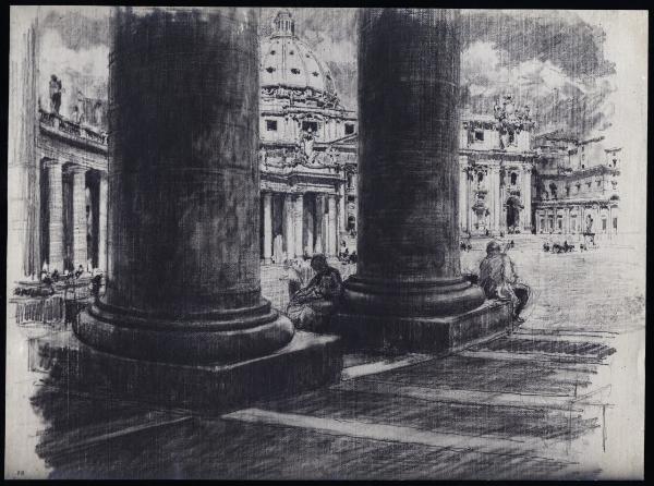 Disegno - Roma - Piazza San Pietro e passanti - Giuseppe Mentessi