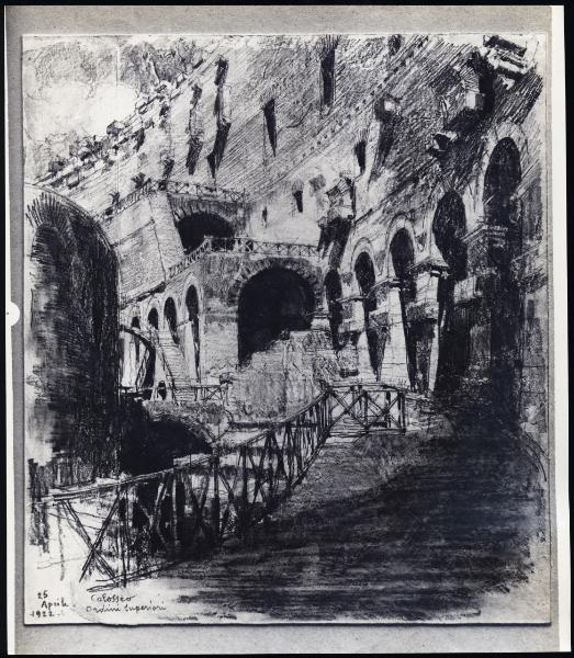 Disegno - Roma - Colosseo - Particolare degli ordini superiori - Giuseppe Mentessi