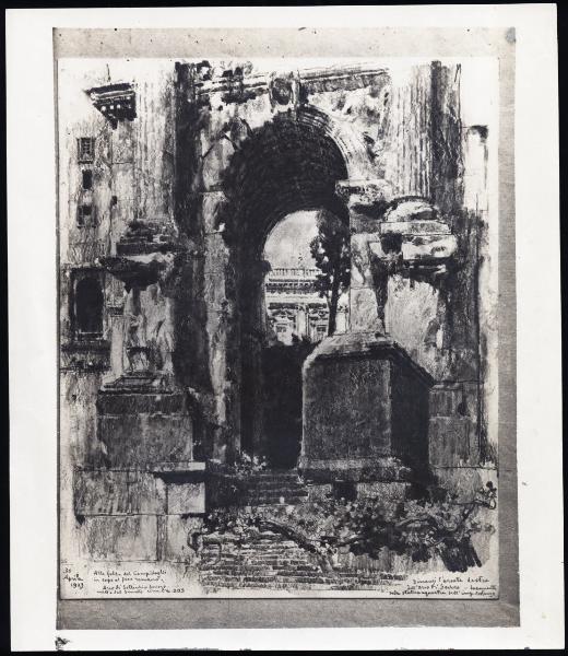 Disegno - Roma - Arco di Settimio Severo - Particolare - Giuseppe Mentessi