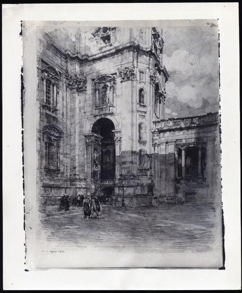 Disegno - Roma - Piazza San Pietro e passanti - Giuseppe Mentessi