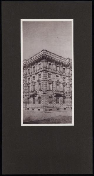 Disegno - Progetto per il Palazzo della Direzione Centrale della Banca Commerciale Italiana a Milano in Piazza della Scala angolo via S. Margherita - Luca Beltrami