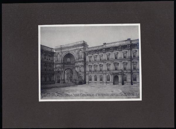 Disegno - Progetto per il Palazzo della Direzione Centrale della Banca Commerciale Italiana a Milano in piazza della Scala angolo via S. Margherita - Luca Beltrami - Milano - Castello Sforzesco - Civico Gabinetto dei Disegni - Inv. RLB 1009