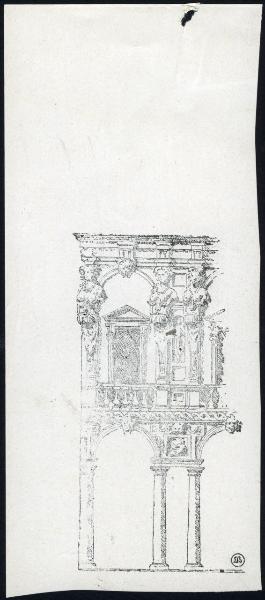 Disegno - Architettura - Milano - Palazzo Marino - Testata d'angolo nel Cortile d'Onore - Luca Beltrami da Galeazzo Alessi - Milano - Castello Sforzesco - Civico Gabinetto dei Disegni - Inv. RLB 1532