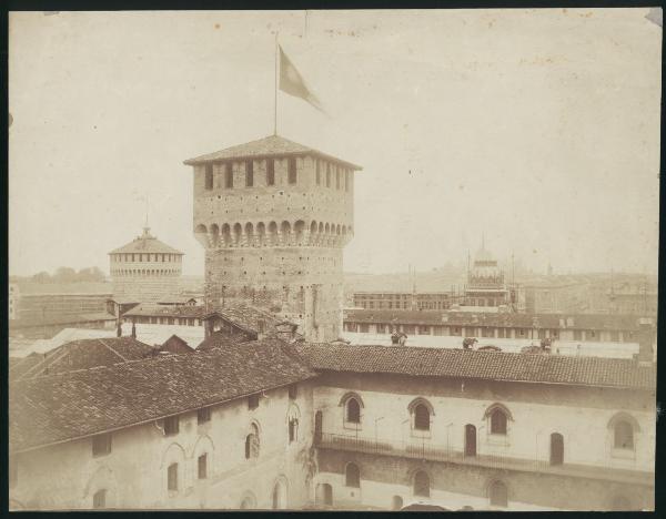 Milano - Castello Sforzesco - Rocchetta, Torre di Bona di Savoia, torrione sud (di Santo Spirito) - Esposizioni Riunite del 1894