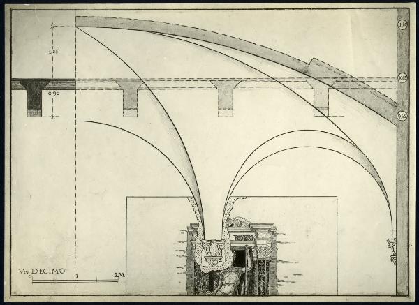 Disegno - Rilievo della sala del Tesoro del Castello Sforzesco di Milano