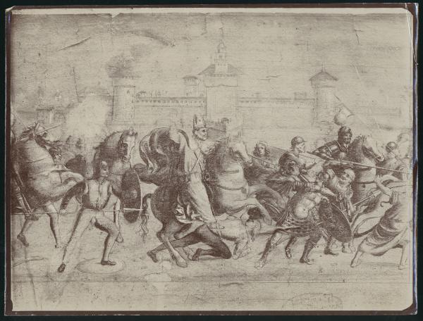 Disegno - Marco d'Oggiono - Sant'Ambrogio aiuta i milanesi nella battaglia di Parabiago - Venezia - Gallerie dell'Accademia - Gabinetto dei Disegni e Stampe - Inv. 157