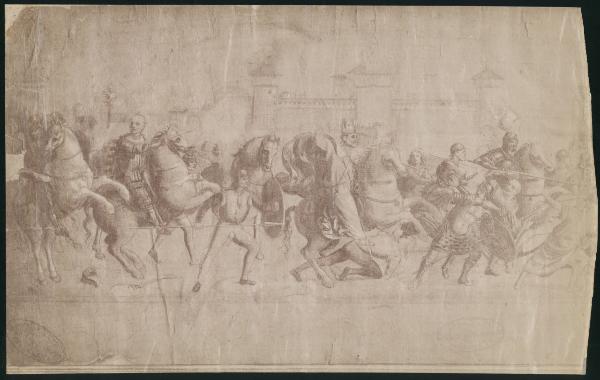 Disegno - Marco d'Oggiono - Sant'Ambrogio aiuta i milanesi nella battaglia di Parabiago - Venezia - Gallerie dell'Accademia - Gabinetto dei Disegni e Stampe - Inv. 157