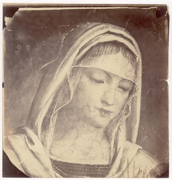 Dipinto murale - Madonna con Bambino benedicente S. Maurizio - Particolare - Bernardino Luini - Ponte in Valtellina - Parrocchiale di S. Maurizio - Lunetta sopra il portale di ingresso