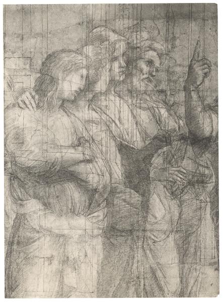 Disegno - La Scuola di Atene - Particolare delle figure accanto a Platone - Raffaello Sanzio - Milano - Pinacoteca Ambrosiana