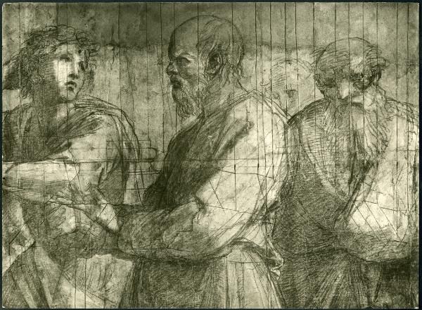 Disegno - La Scuola di Atene - Particolare dei volti di Nicomaco, Socrate e Xenofonte - Raffaello Sanzio - Milano - Pinacoteca Ambrosiana