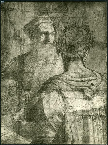 Disegno - La Scuola di Atene - Particolare dei volti di Euclide e Zoroastro - Raffaello Sanzio - Milano - Pinacoteca Ambrosiana