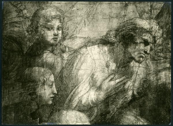 Disegno - La Scuola di Atene - Particolare delle figure accanto a Epicuro - Raffaello Sanzio - Milano - Pinacoteca Ambrosiana