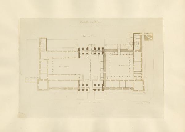 Disegno - Progetto di restauro del Castello Sforzesco di Milano - Pianta - Angelo Colla