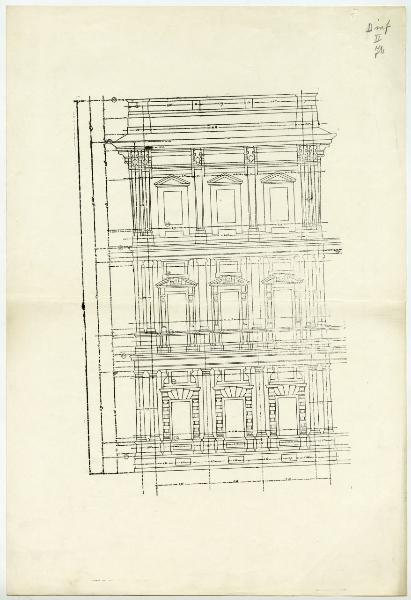 Disegno - Palazzo Marino a Milano - Particolare della facciata verso piazza della Scala