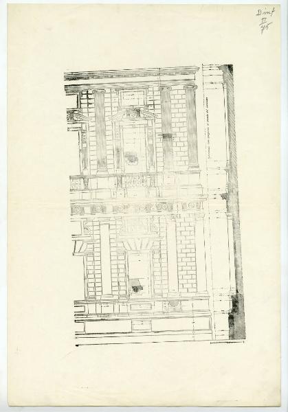 Disegno - Palazzo Marino a Milano - Particolare della facciata verso piazza della Scala