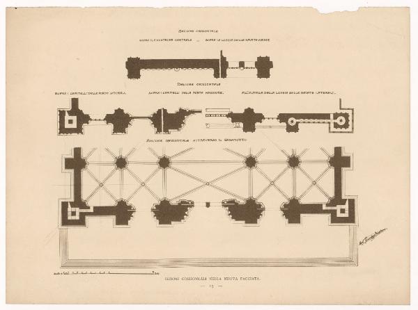 Disegno - Progetto per la facciata del Duomo di Milano - Pianta a sezioni orizzontali - Giuseppe Brentano