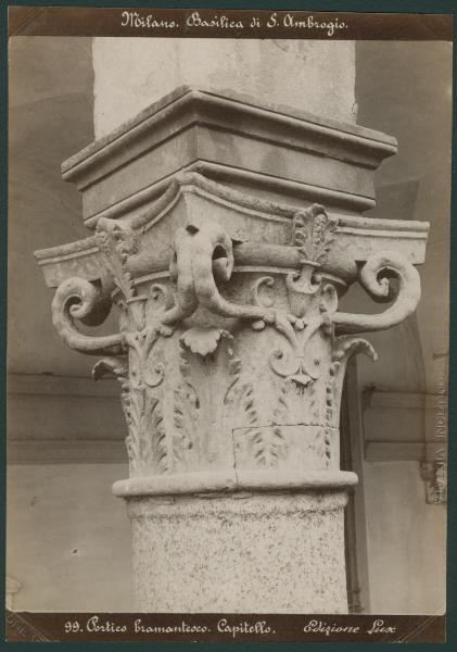 Scultura - Capitello - Decorazioni fitomorfe - Milano - Basilica di Sant'Ambrogio - Portico della Canonica (Portico del Bramante)