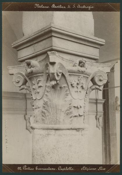 Scultura - Capitello - Decorazioni fitomorfe - Milano - Basilica di Sant'Ambrogio - Portico della Canonica (Portico del Bramante)