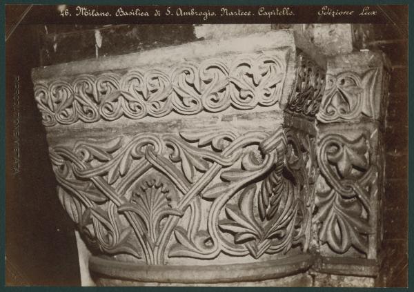Scultura - Capitello romanico - Decorazioni fitomorfe - Milano - Basilica di Sant'Ambrogio - Nartece