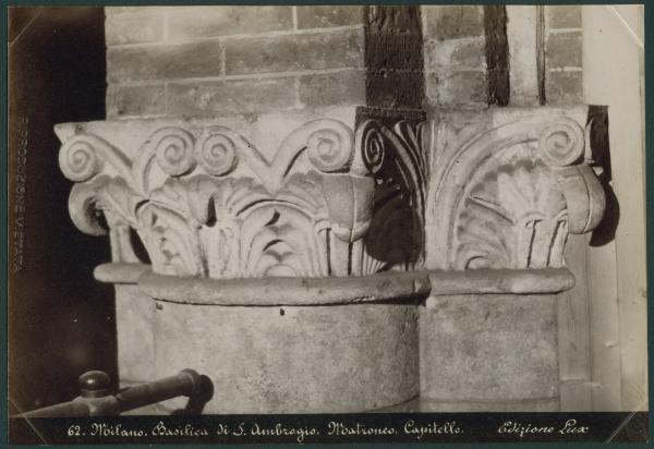 Scultura - Capitello romanico - Decorazioni fitomorfe - Milano - Basilica di Sant'Ambrogio - Matroneo