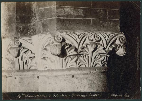 Scultura - Capitello romanico - Decorazioni fitomorfe - Milano - Basilica di Sant'Ambrogio - Matroneo