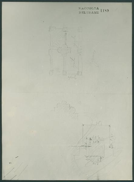 Disegno - Milano, Basilica di Sant'Ambrogio. "II Cappella. (S. Marcellino)". Eidotipo della pianta. Organo - Gaetano Landriani - Milano - Castello Sforzesco - Civico Gabinetto dei Disegni - Inv. RB 1189 verso