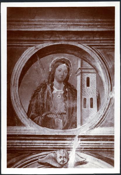 Dipinto murale - Tondo con busto di santa Barbara - Giovanni Antonio Boltraffio - Milano - Chiesa di S. Maurizio al Monastero Maggiore - Loggiato del Coro delle Monache