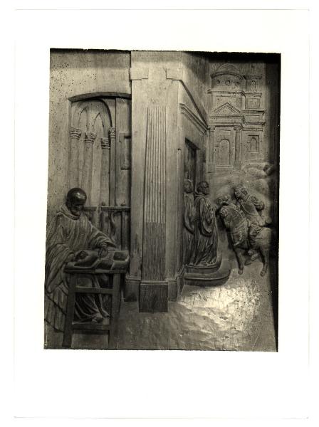 Milano - Abbazia di Chiaravalle - Coro, stalli, specchio 23, S. Bernardo riceve la posta