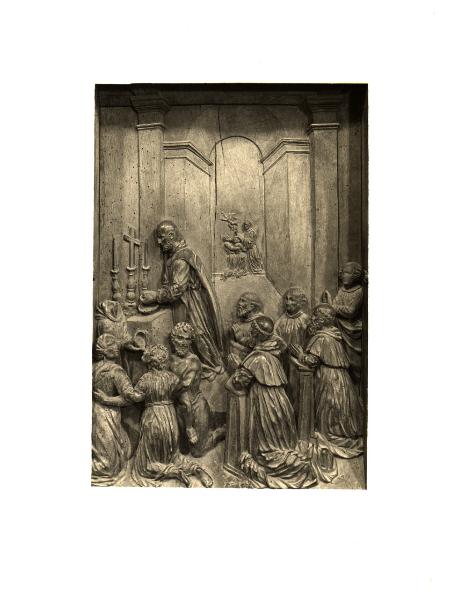 Milano - Abbazia di Chiaravalle - Coro, stalli, specchio 30, S. Bernardo durante la purificazione della messa dà da bere agli ammalati