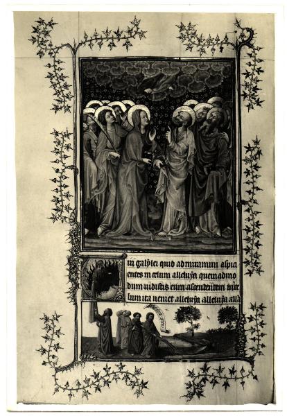 Torino - Museo Civico - Libro delle ore del Duca di Berry, J. Van Eyck, lo sposalizio di Sant'Anna, tav. XV - fol. 80 V°, pagina miniata, pergamena