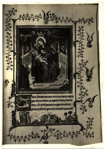 Torino - Museo Civico - Libro delle ore del Duca di Berry, J. Van Eyck, la Vergine con il Figlio, tav. IV - fol. 120, pagina miniata, pergamena