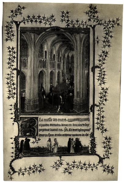 Torino - Museo Civico - Libro delle ore del Duca di Berry, J. Van Eyck, la messa dei morti, tav. XXI - fol. 116 r°, pagina miniata, pergamena