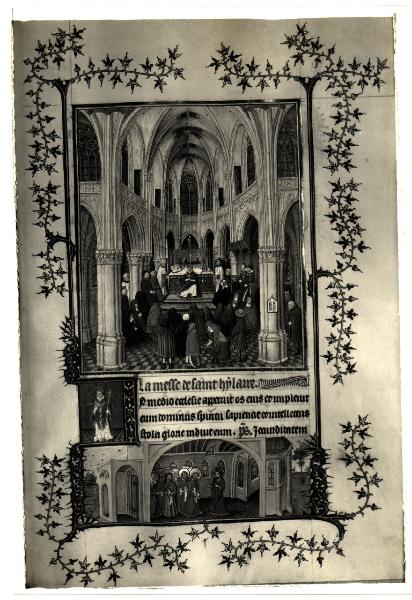 Torino - Museo Civico - Libro delle ore del Duca di Berry, J. Van Eyck, la miracolosa predica di S. Ilario, tav. XXVII - fol. 3 r°, pagina miniata, pergamena