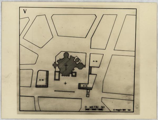 Milano - Basilica di S. Lorenzo Maggiore - Planimetria del progetto di ristrutturazione dell'area circostante (Tav - V)