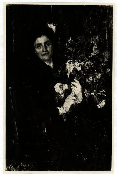 Antonio Mancini, ritratto femminile con fiori, olio