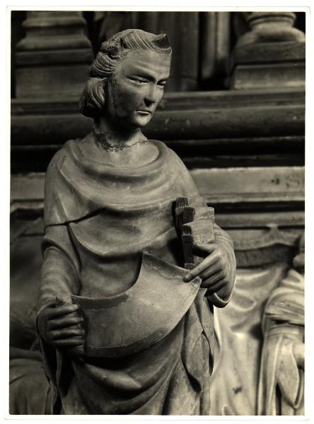 Milano - Basilica di S. Eustorgio - Navata sinistra, Cappella Portinari, Giovanni di Balduccio e aiuti, cherubino (?), statua in marmo di coronamento dell'arca di San Pietro martire (1336-39)