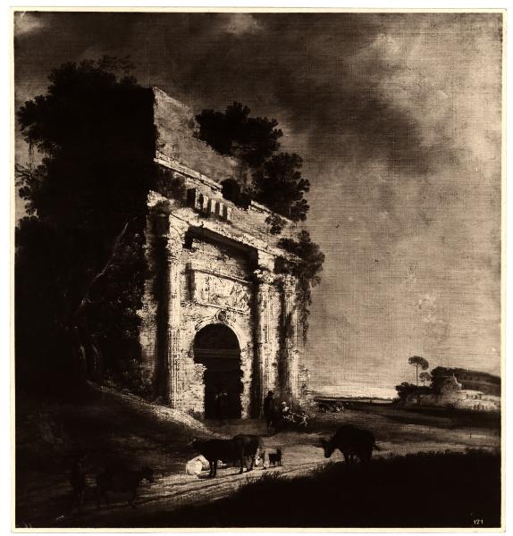 Milano (?) - Johann Heinrich Roos, paesaggio con rovine, olio su tela