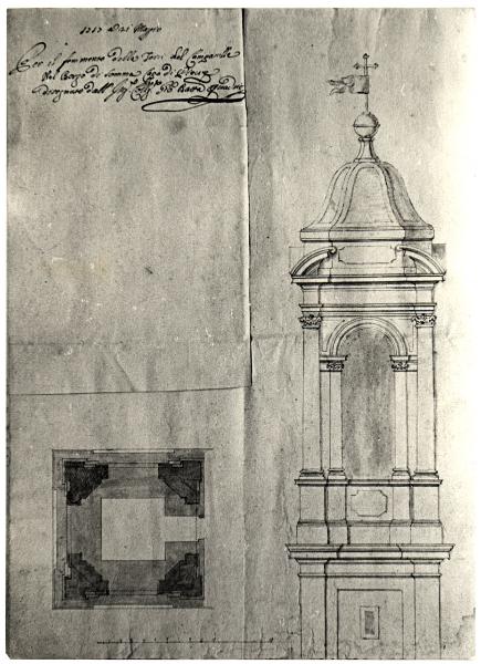 Somma Lombardo (?) - Proprietà Marchese Alberto Visconti - Disegno per la torre del campanile della parrocchiale