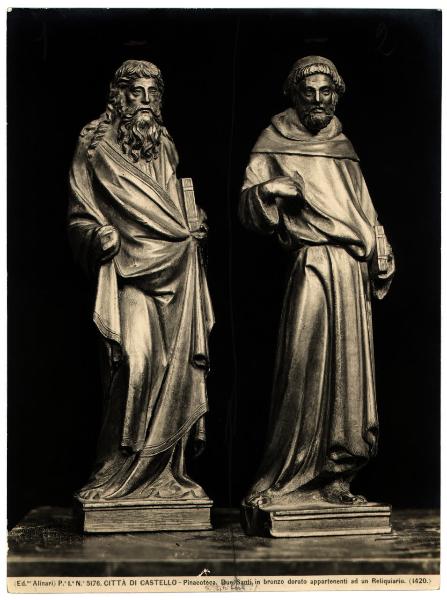Città di Castello - Pinacoteca - Sala I, Lorenzo Ghiberti [attr -], due santi, statuette in bronzo dorato