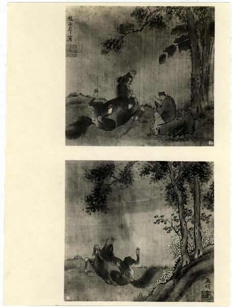 Milano (?) - Raccolta Luigi Bonomi - Cavallo con figura umana e cavallo, dipinti su seta, Cina
