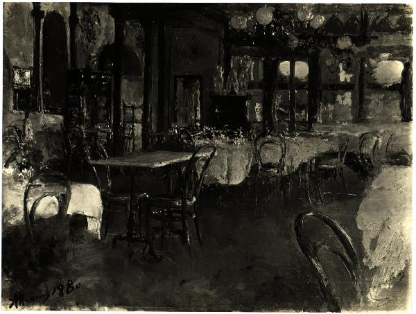 Milano - (?) Antonio Mancini, interno di ristorante, dipinto ad olio (1880)