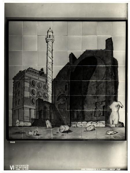 Milano - VI Triennale d'Arte - Arch. Guido Andloviz, Roma antica, pannello di piastrelle dipinte (1936)