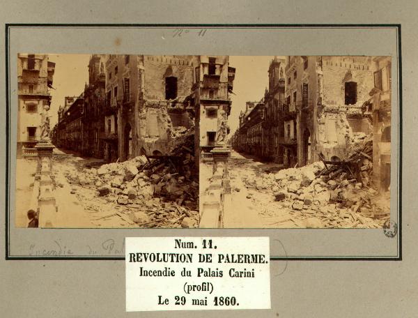 Spedizione dei Mille - Rivoluzione di Palermo - Palazzo Carini - Rovine causate dall'incendio