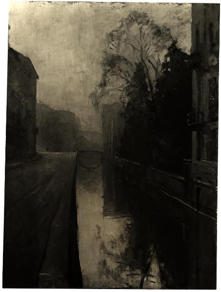 Milano - Raccolta Maimeri. Gianni Maimeri, Naviglio, olio su tavola (?) (1929).