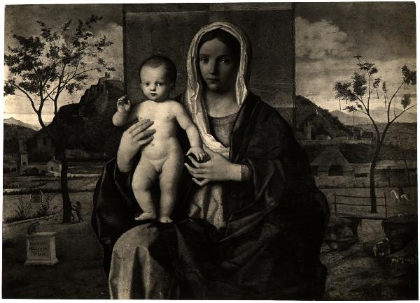 Milano - Pinacoteca di Brera. Giovanni Bellini, Madonna con Bambino, particolare, olio su tavola (firmata e datata 1510).