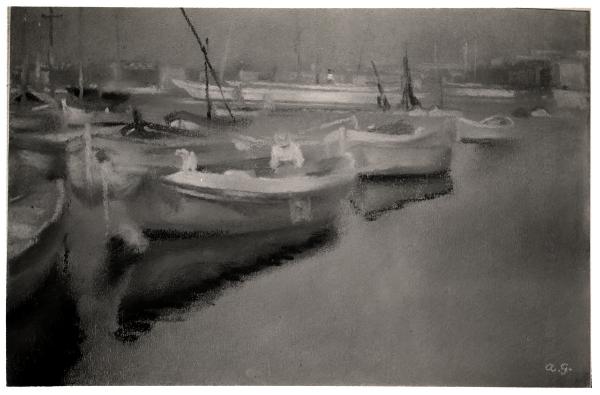 Augusto Giacometti, barche nel porto, dipinto.