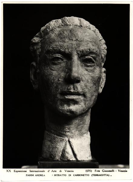 Venezia - XX Esposizione Internazionale d'Arte. Andrea Parini, ritratto di Carbonetto, testa in terracotta.