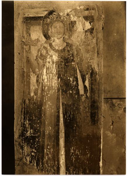 Aquileia - Basilica. Santa (S. Elisabetta d'Ungheria ?), frammento di affresco parietale (XIII-XIV).