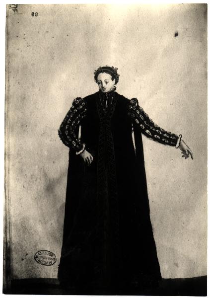 Venezia - Biblioteca Querini-Stampalia. Figura femminile in abito cinquecentesco con guanto nella mano destra, acquarello.