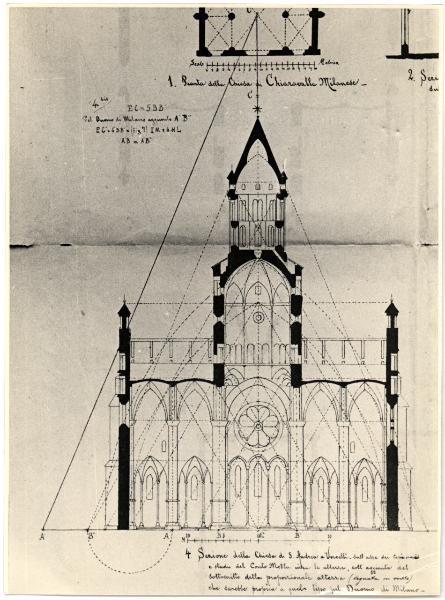 Sezione longitudinale della chiesa di S. Andrea a Vercelli.